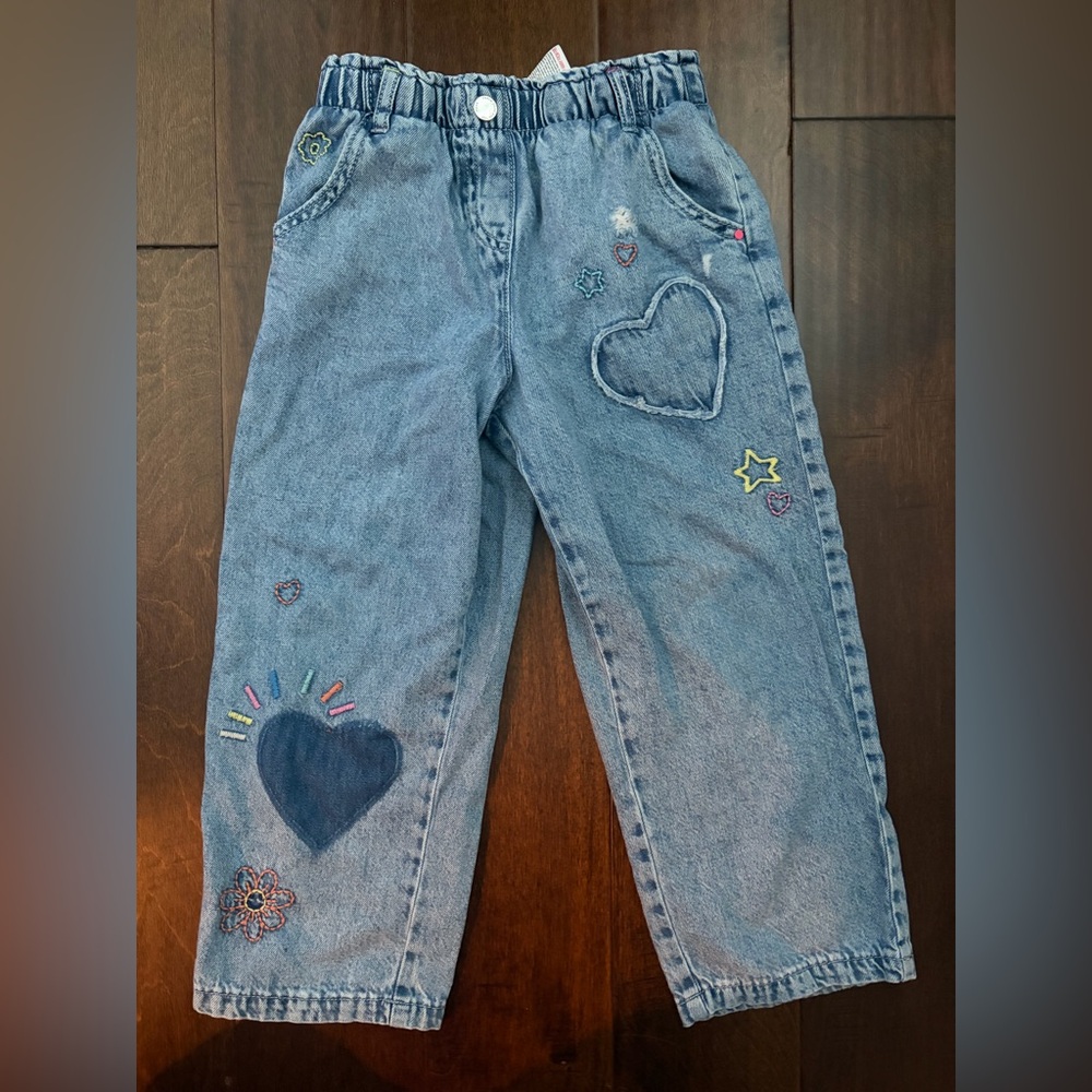 next Blue Embroidered Heart & Star Denim Jeans